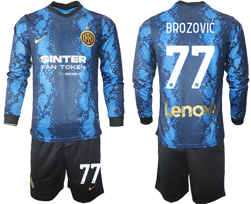 Men 2021-2022 Club Inter Milan home blue Long Sleeve #77 Soccer Jersey